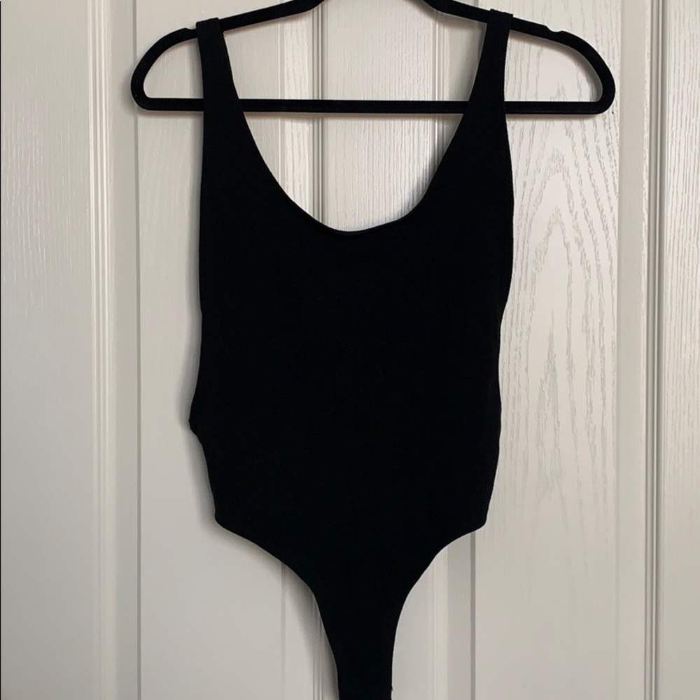 Low back black thong bodysuit